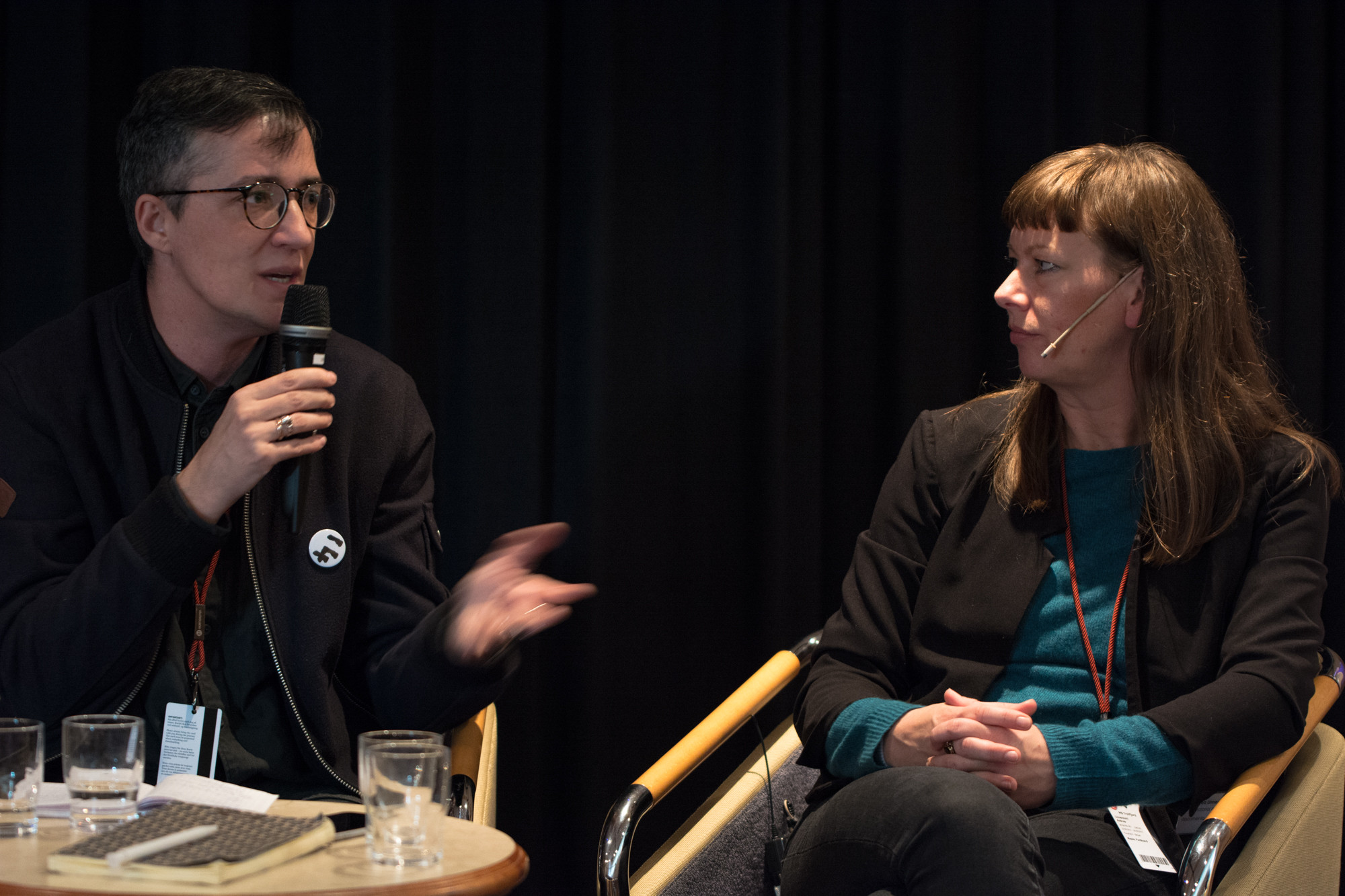 Curator Paul B. Preciado and curatorial advisor Andrea Linnenkohl from documenta14 participating in the conversation "Challenging the boarders of biennials", during Coasts first edition in 2017.  Photo: Laimonas Puisys.