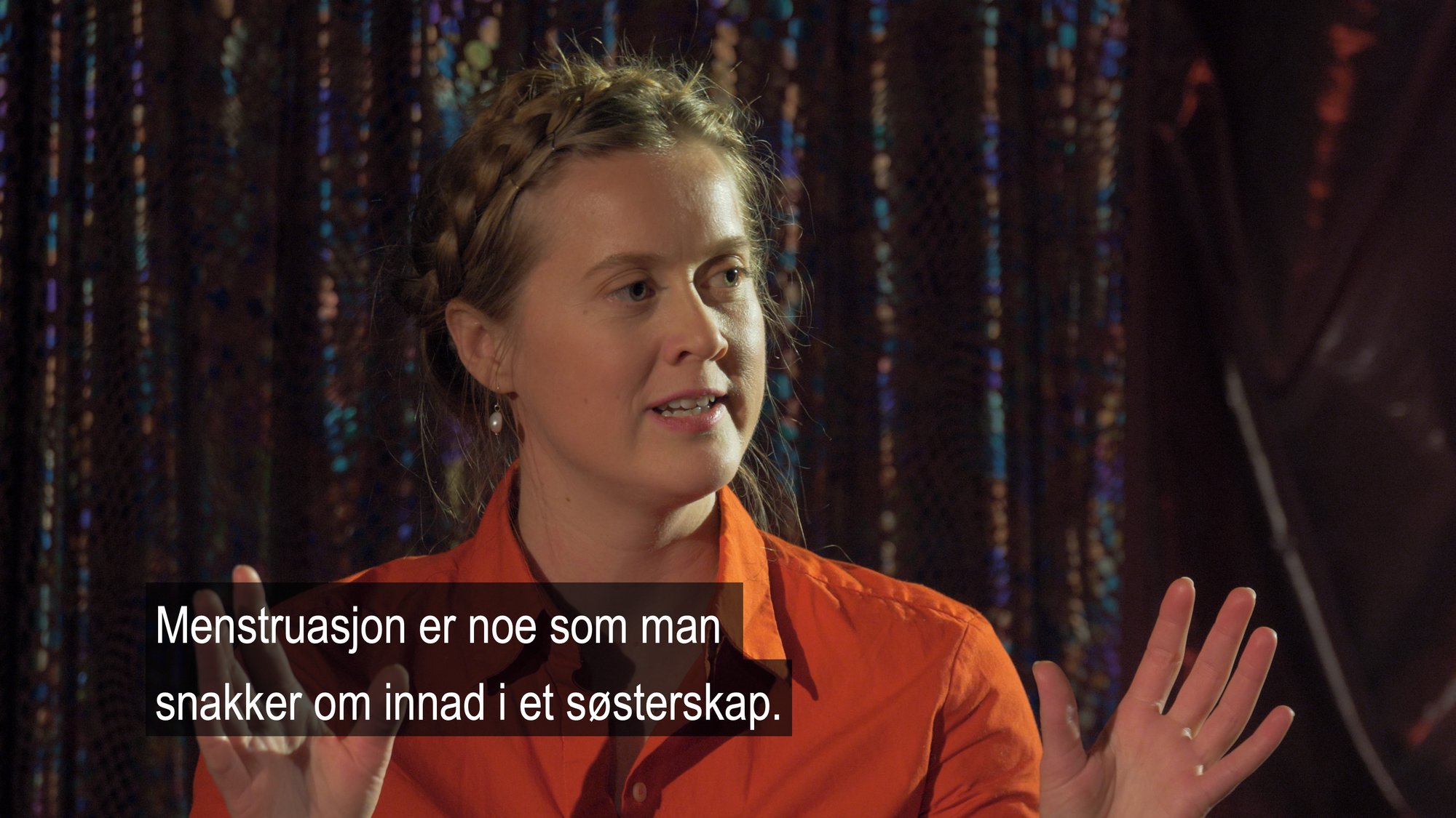 Ane Barstad Solvang in "Talkshow" a film about menstruation (2020).