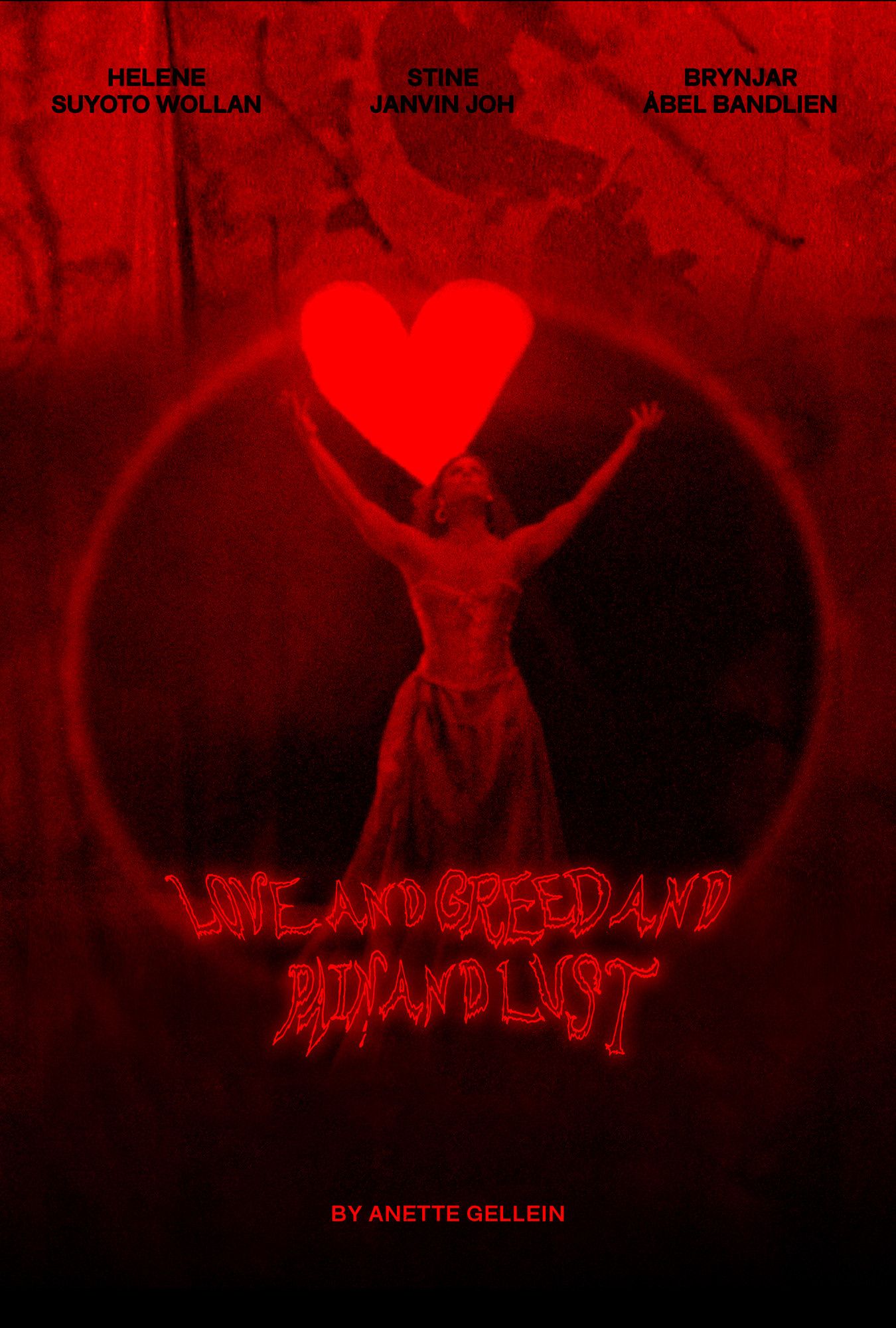 “Love and Greed and Pain and Lust” (2023) is an abstract art
film, shot on 16mm color film. Produced in close collaboration
with Polar Film Lab in Tromsø and RIMI/IMIR SceneKunst in
Stavanger. The film explores the depths of love in a sexy, dark
and mysterious way.
Performers: Brynjar Åbel Bandlien, Stine Janvin, Helene Suyoto
Wollan, Torunn Larsen,Tycho.Marie Midttun Skretting, Anette
Gellein
