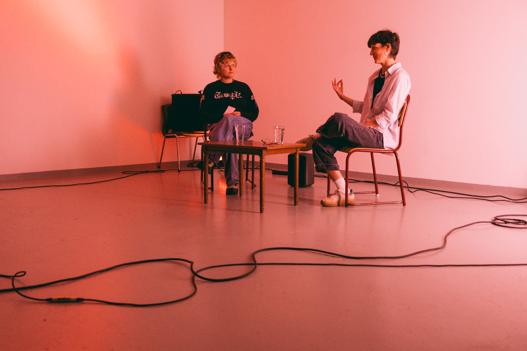 Anette Gellein in conversation at Velferden with curator Anna Lena Panter from Transmediale in Berlin. Photo by Ljerka Kukurin for Coast Contemporary.