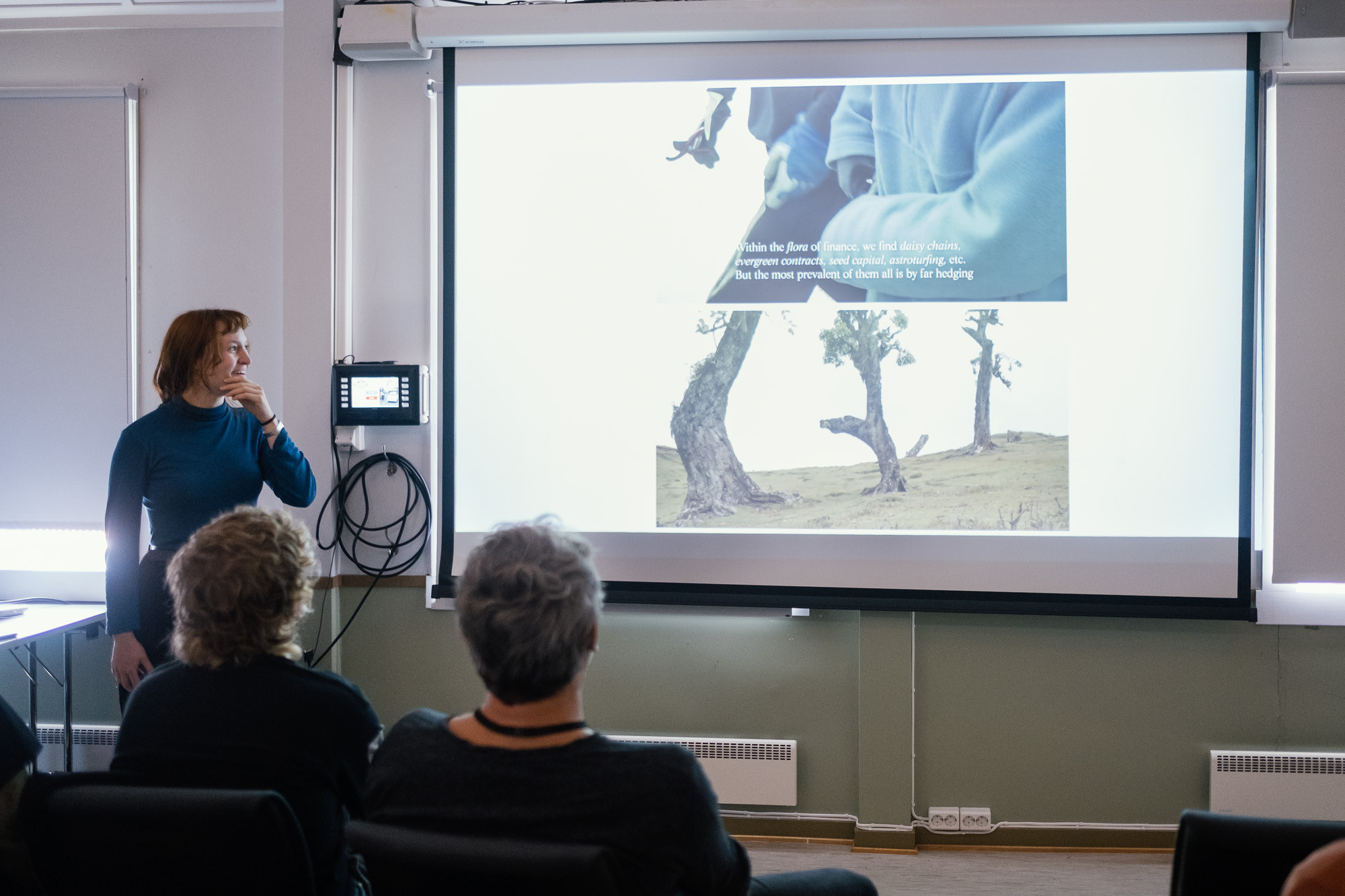 Eline Benjaminsen presenting her work at Sogndalstrand kulturhotell. Photo by Tiny Productions for Coast Contemporary.